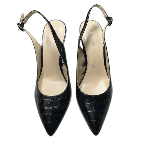 Marc Fisher Dezzle Black Croc Embossed Adjustable Slingback Pumps Size 8.5 - Picture 2 of 11